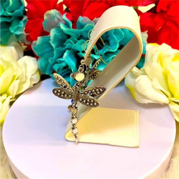 Dragonfly Gemstone Dangle Earrings NEW! - Picture 5 of 5